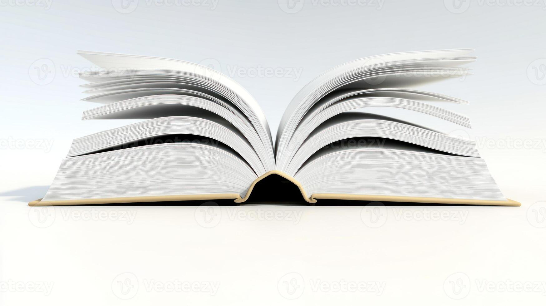 An open book rests on a smooth surface, its blank pages poised for creativity and inspiration photo