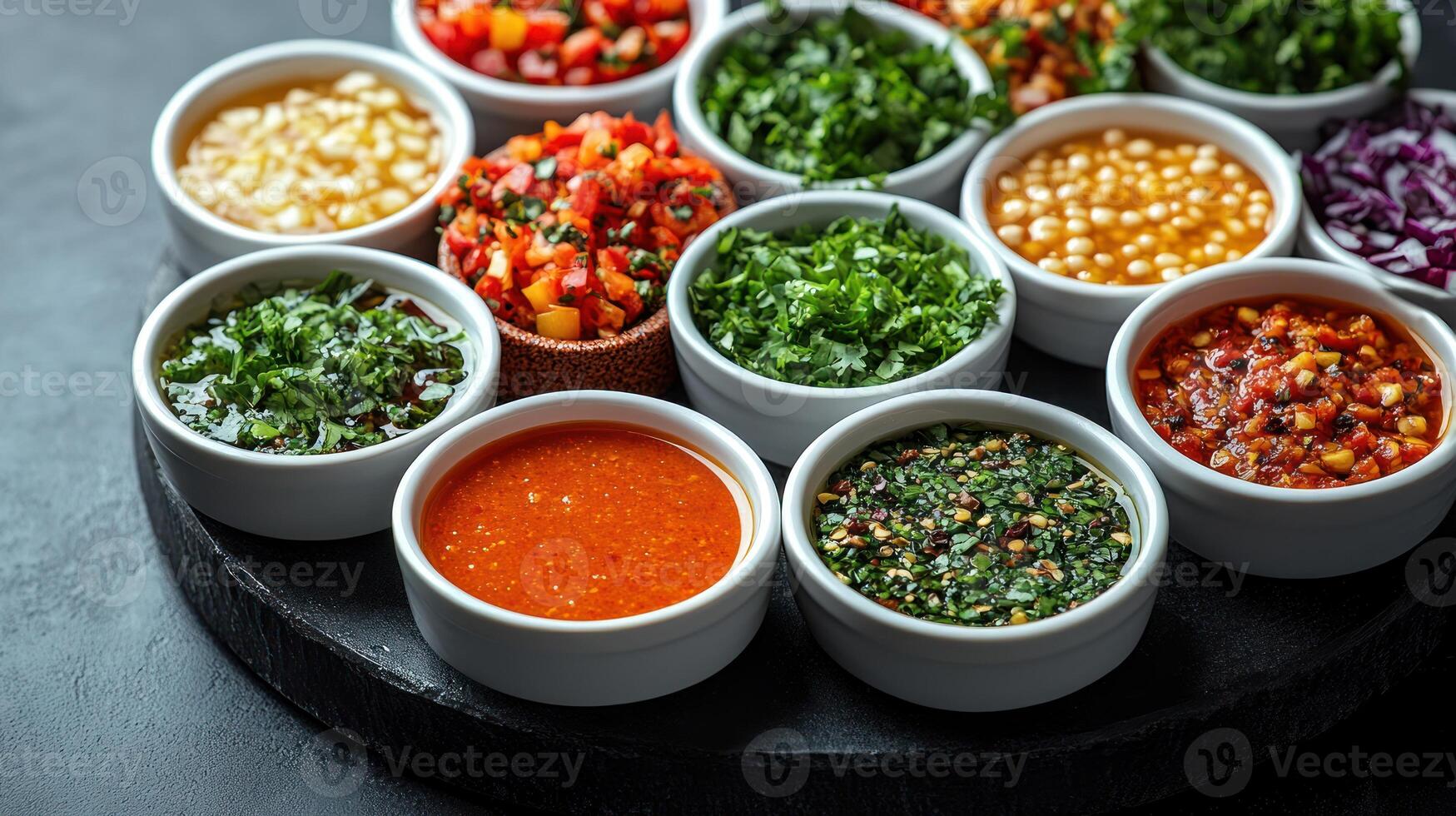 Vibrant fresh salsas and sauces offer rich flavors, perfect for enhancing your dishes photo