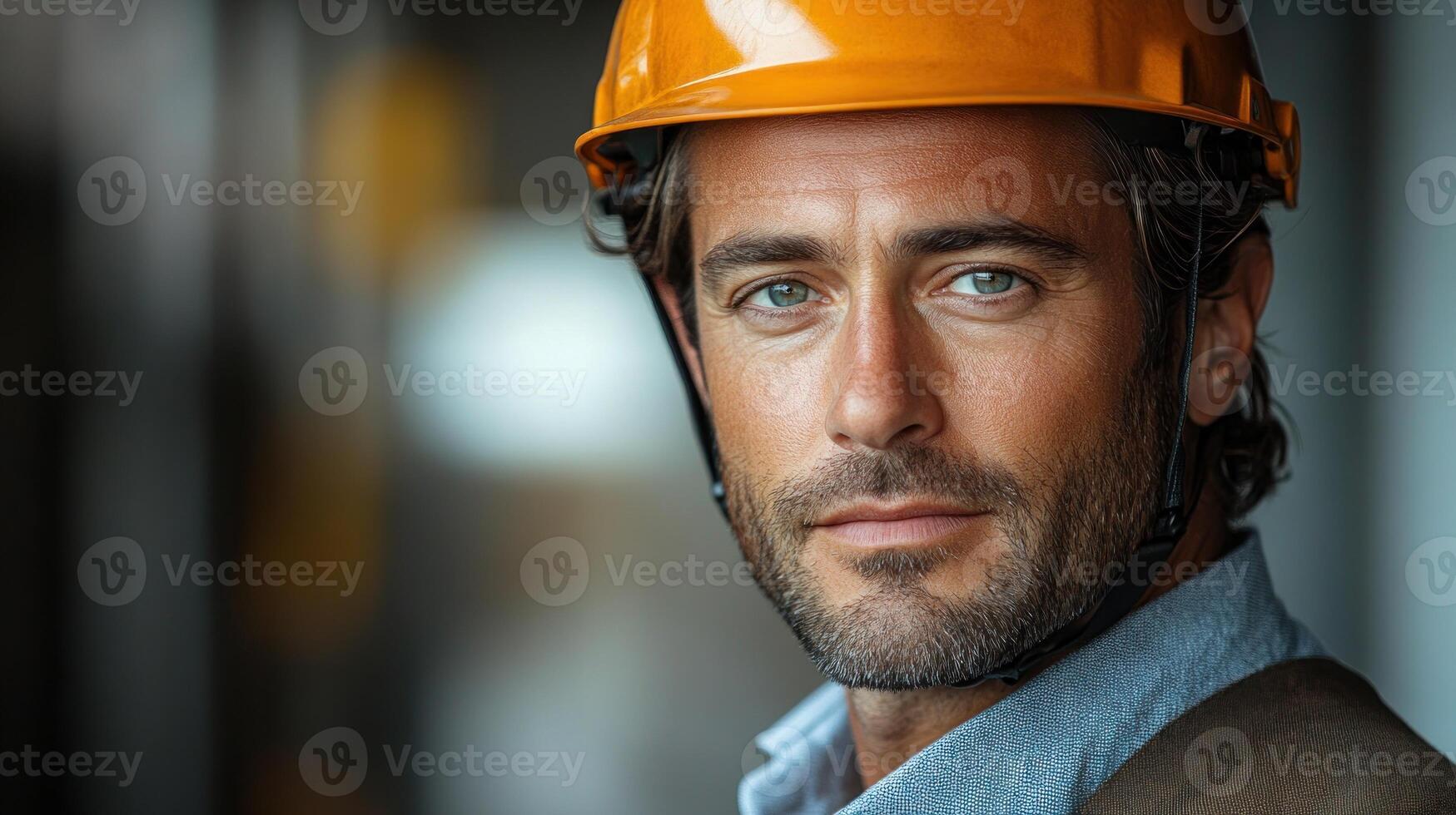 A skilled worker shows determination and focus while overseeing construction progress photo