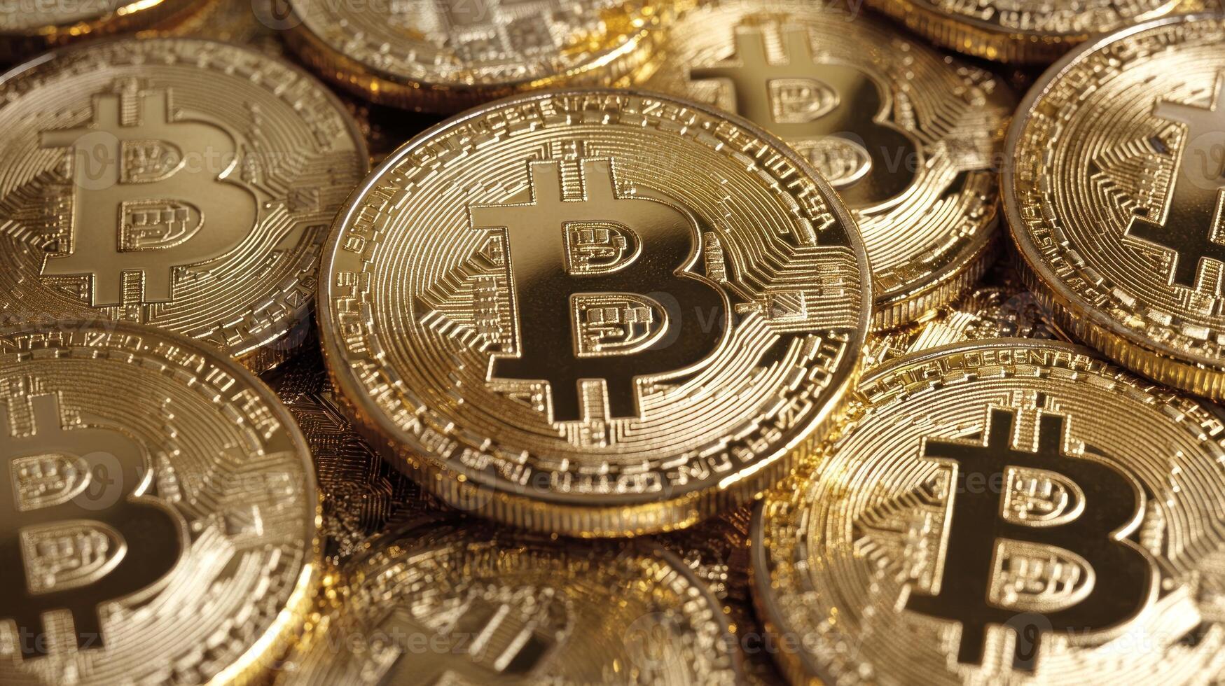 Coins with intricate designs stack together, symbolizing the rise of digital finance and technology photo