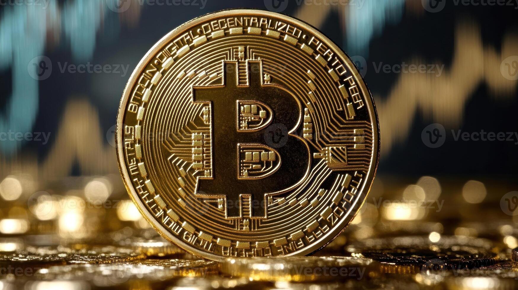 A shiny Bitcoin symbol sits on a sea of coins, symbolizing the crypto trading world photo