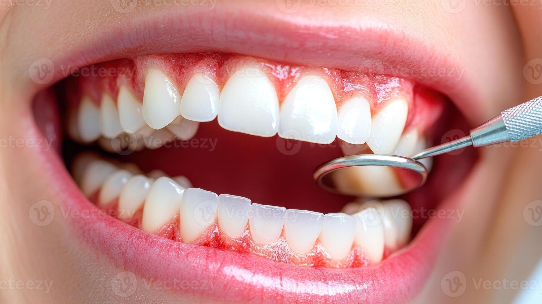 A cheerful patient enjoys a dental checkup in a calm setting with a caring dentist photo