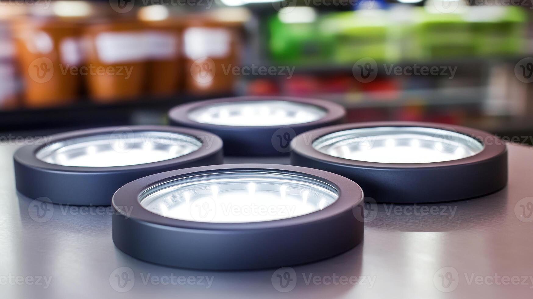Sleek LED lights arranged on a table enhance the ambiance of a stylish workspace photo