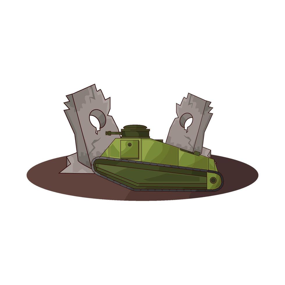 illustration of military tank behind the rock vector