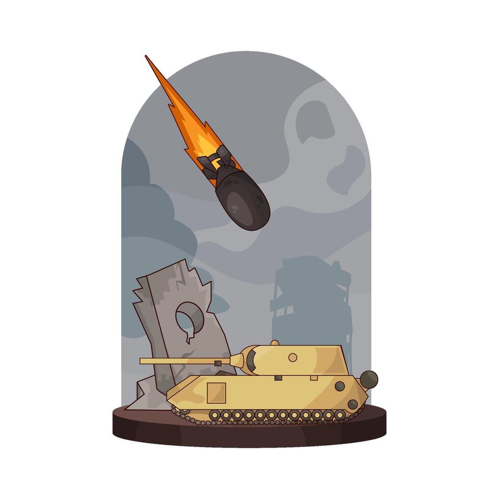 military tank attacked by bomb illustration vector