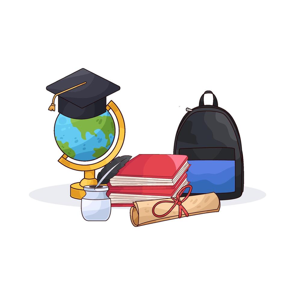 globe and school supplies vector