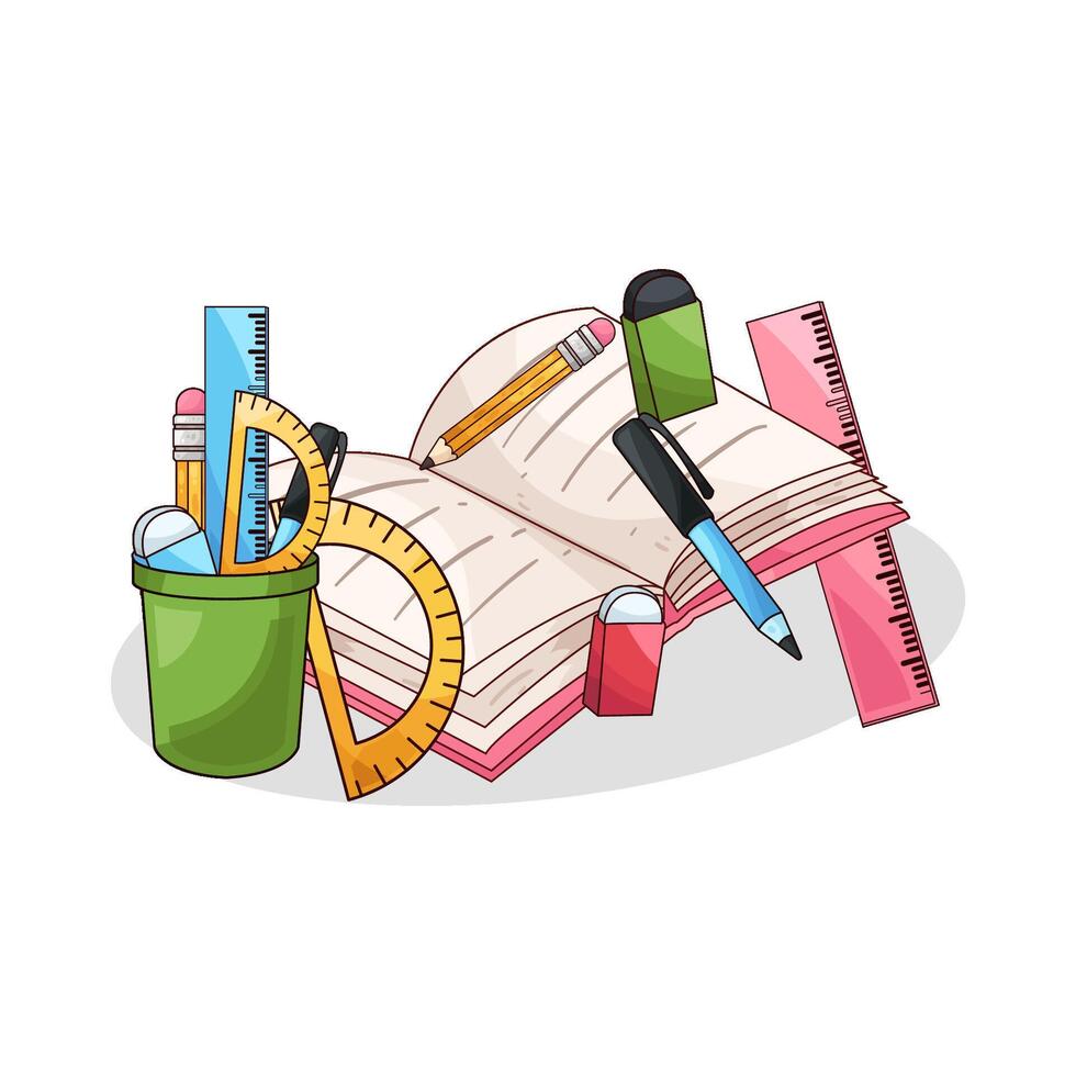 books and stationery illustration vector