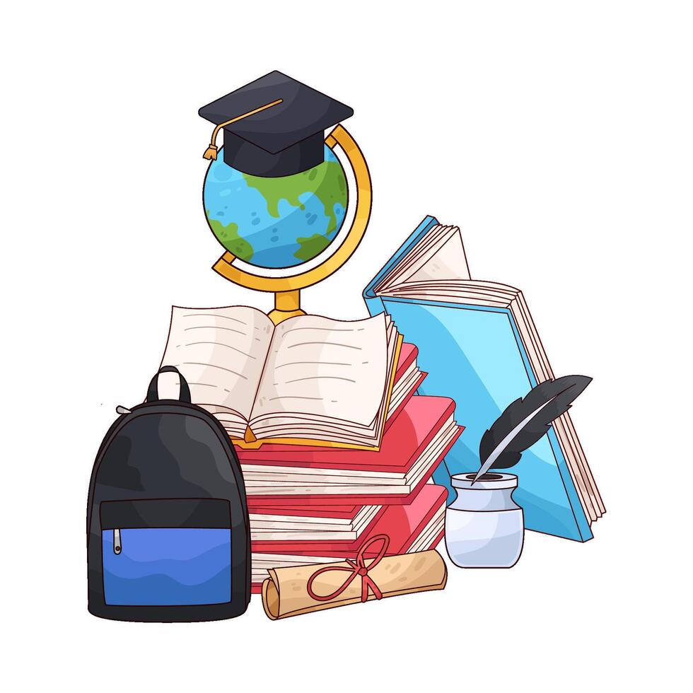 backpack and some school equipment illustration vector