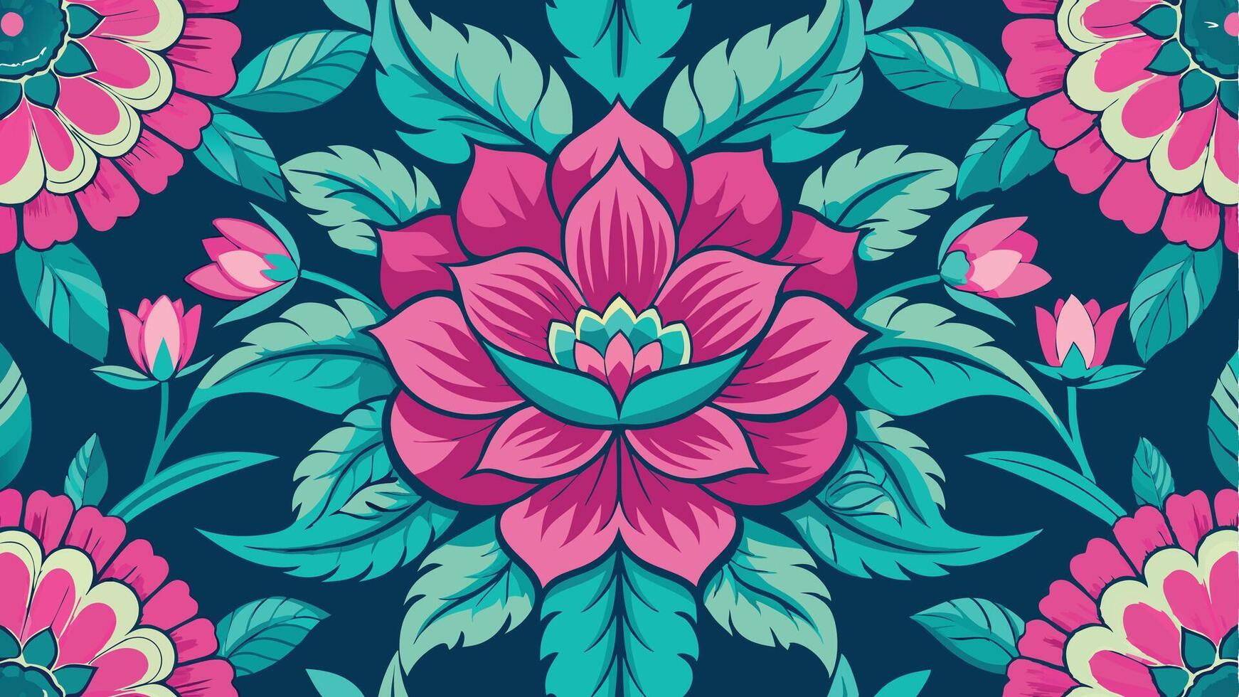 a floral pattern with pink and blue flowers vector