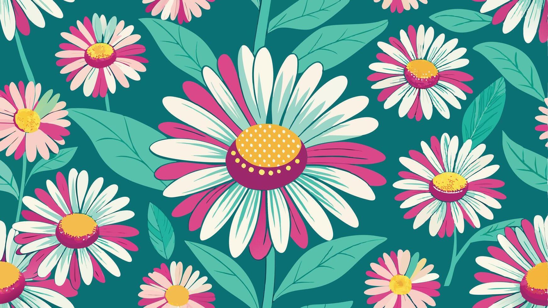 a pattern with daisies on a blue background vector