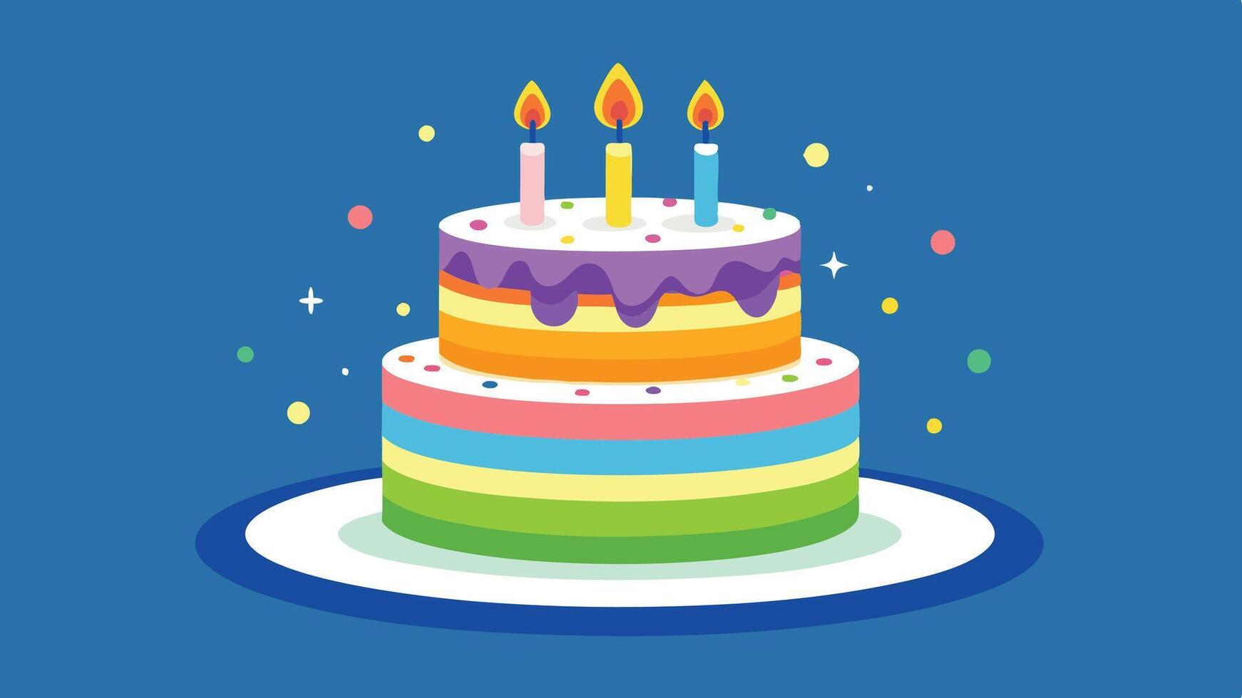 a birthday cake with two lit candles on top vector