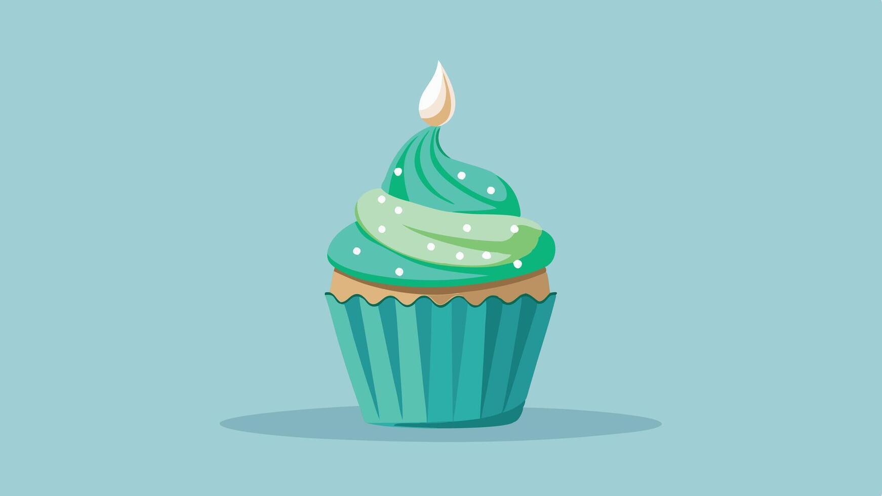 a cupcake with green frosting and a candle vector