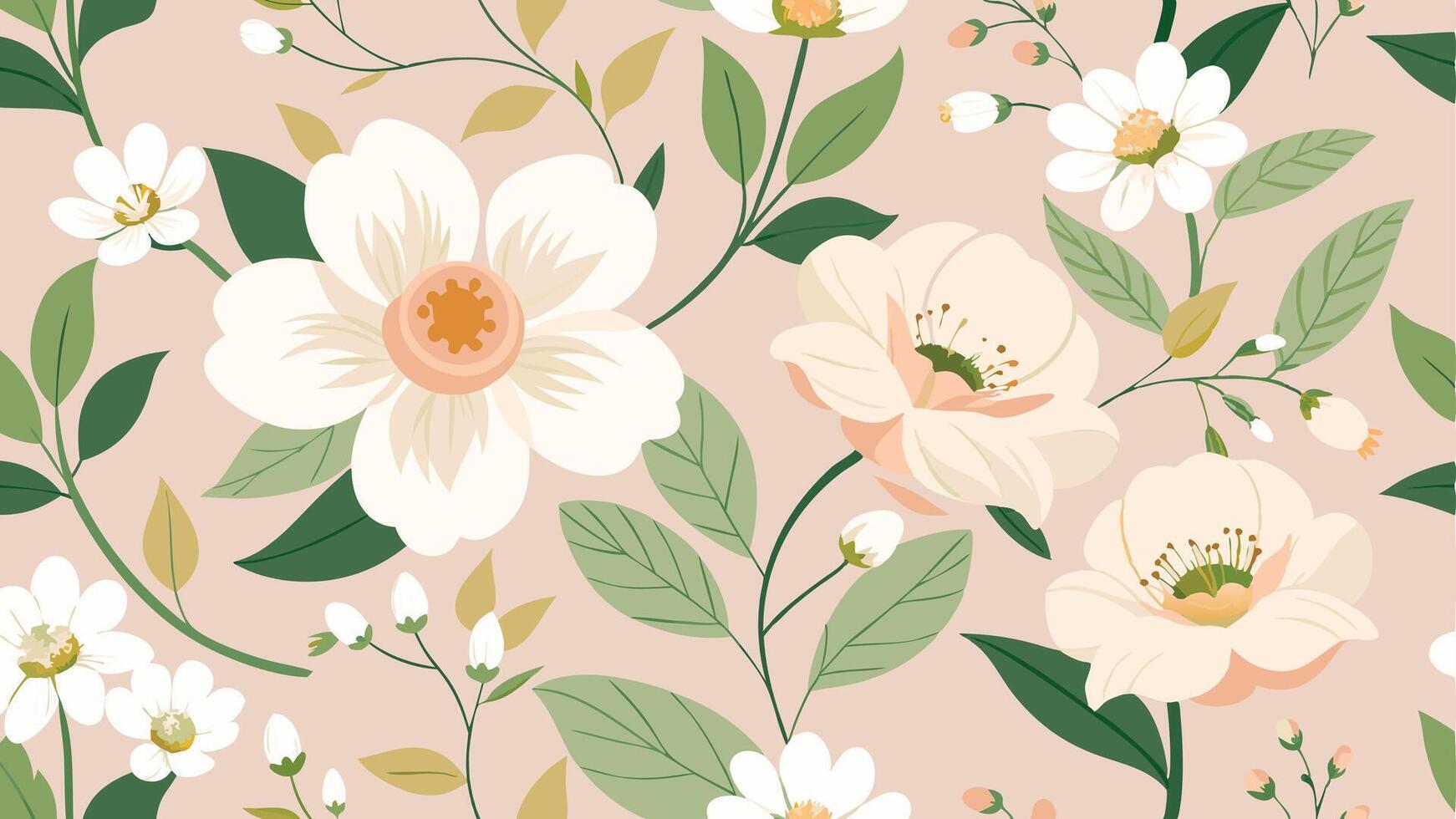 floral seamless pattern with pink and white flowers vector