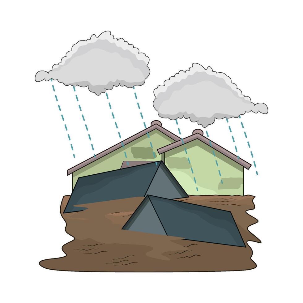 Flooded Suburban Houses Under Cloudy Sky vector