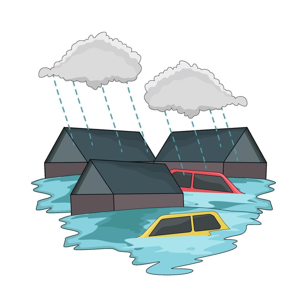 Flooded Road with Stranded Vehicles vector