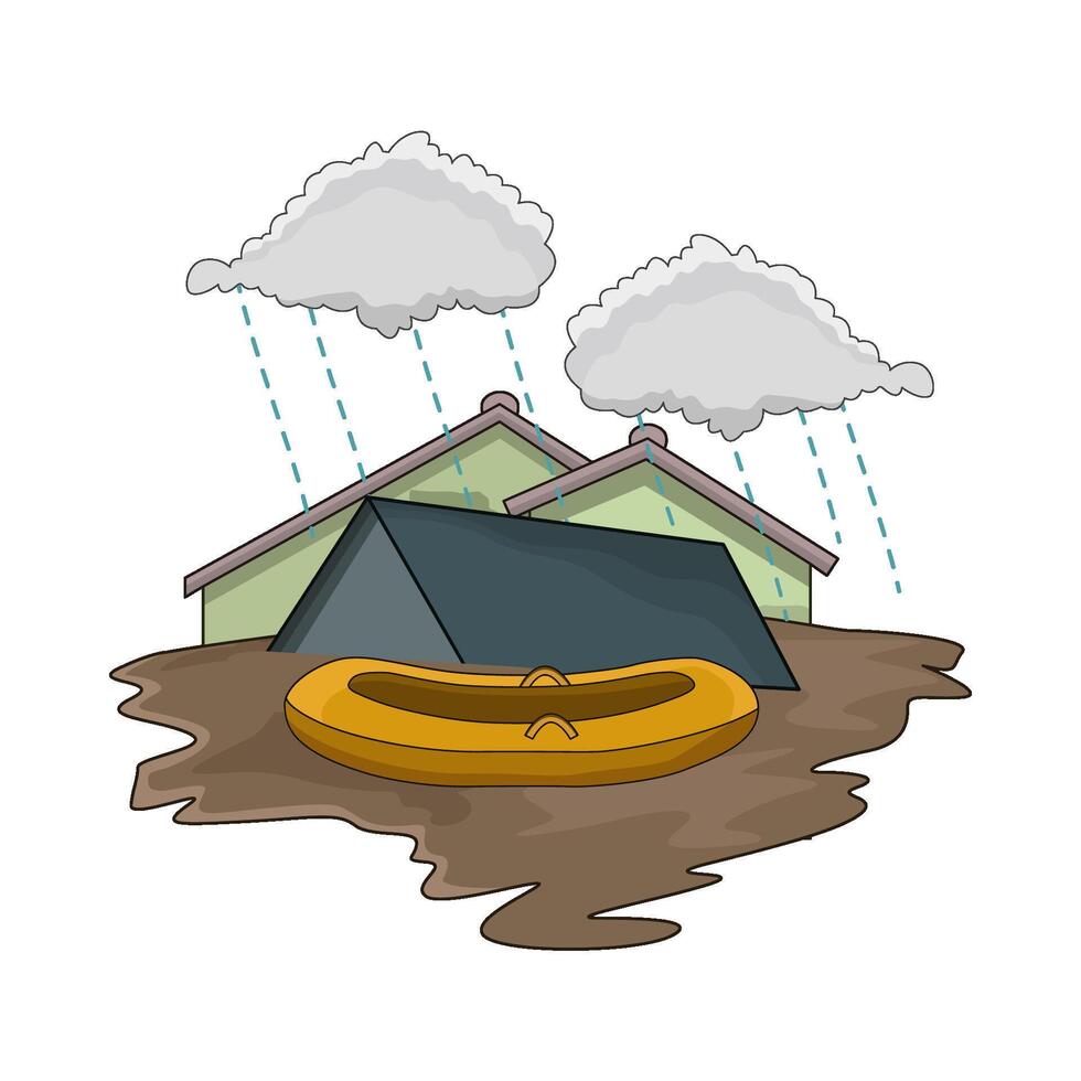 Floodwaters Flowing Through a Village vector