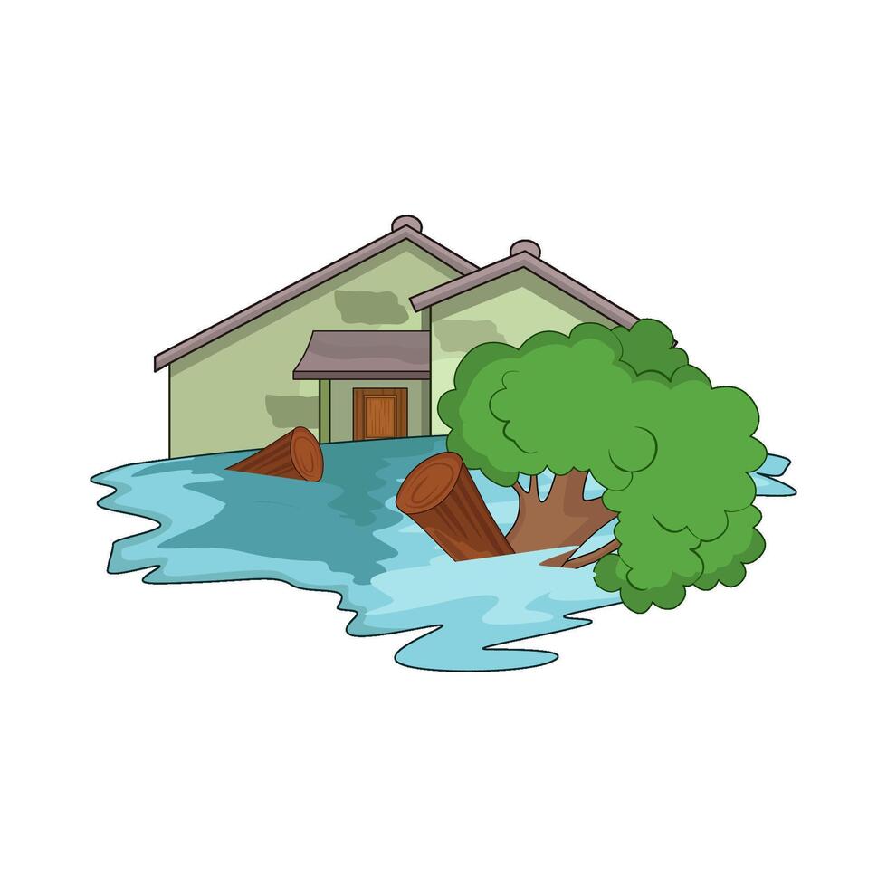 Waterlogged House in Heavy Flood vector