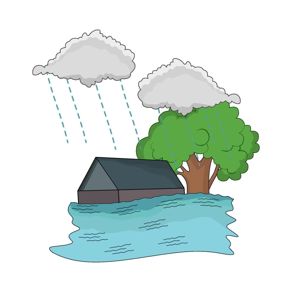 Flooded House After Rainstorm vector