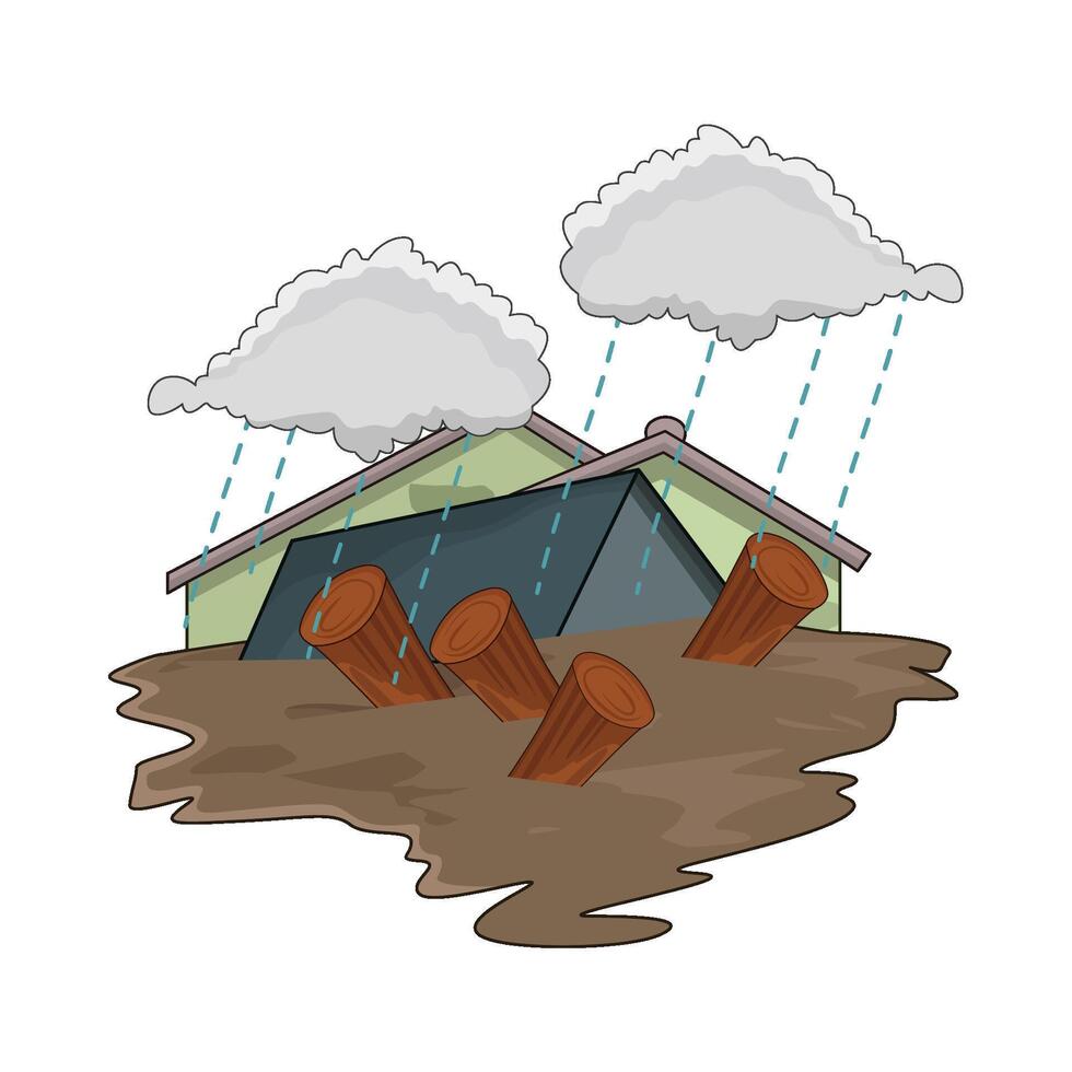 Flooded Street with Homes Underwater vector