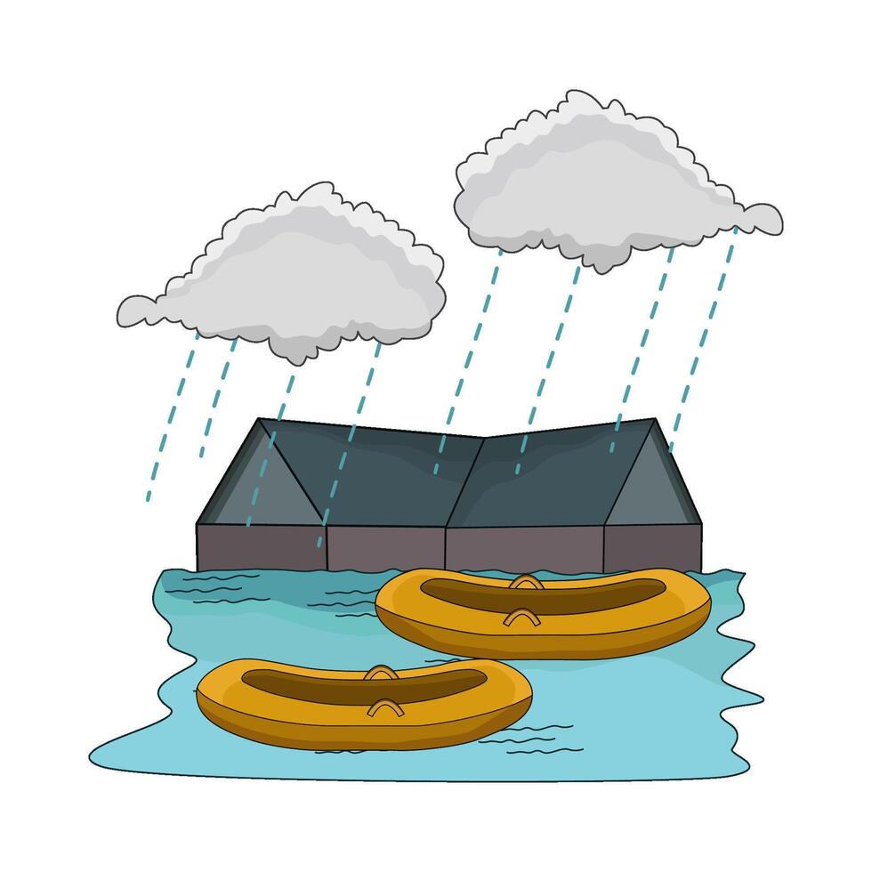 illustration of Residents Evacuating Flooded Houses vector