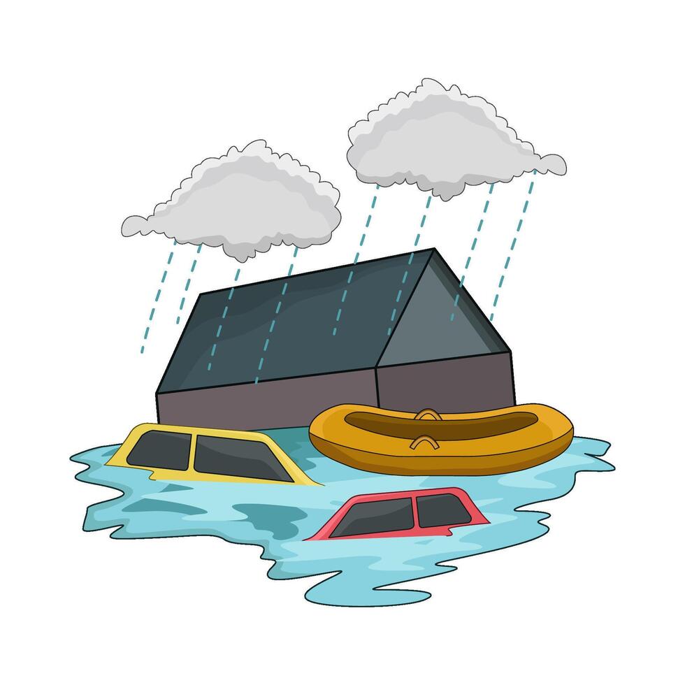Rescue Efforts Near Flooded Houses vector