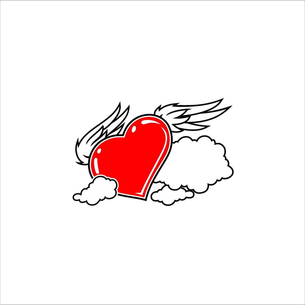 Love icon with wings passing through the clouds vector