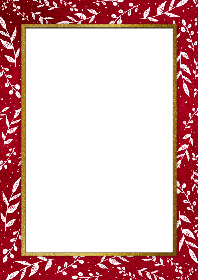 A Christmas red frame border with white leaves on Transparent background png