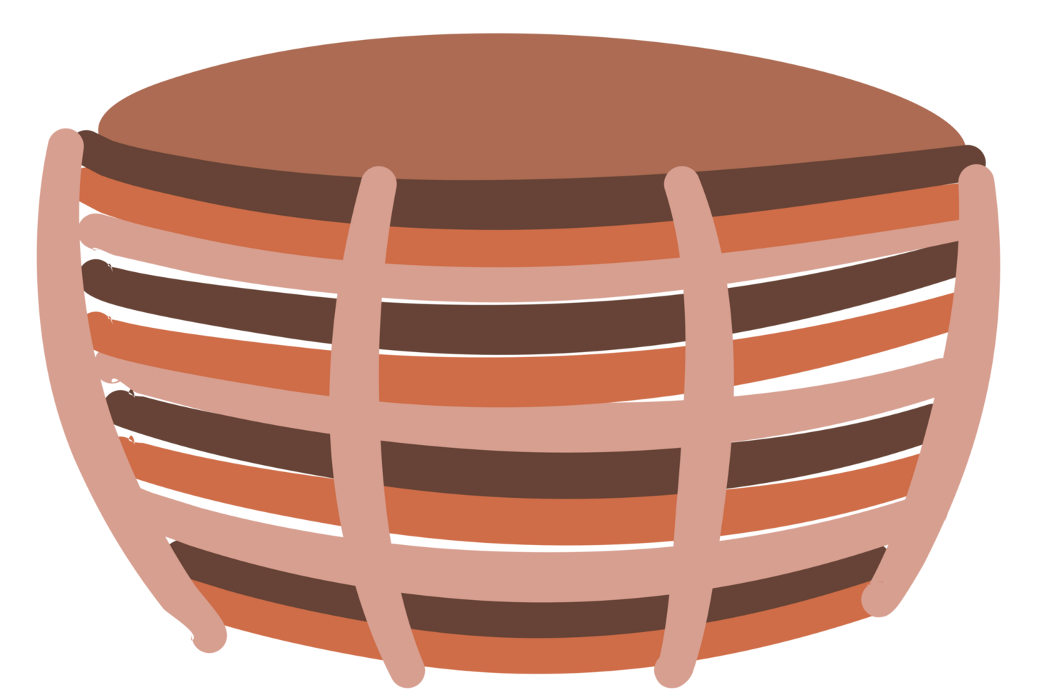 Illustration of a simple flat pastel brown basket without handle. png