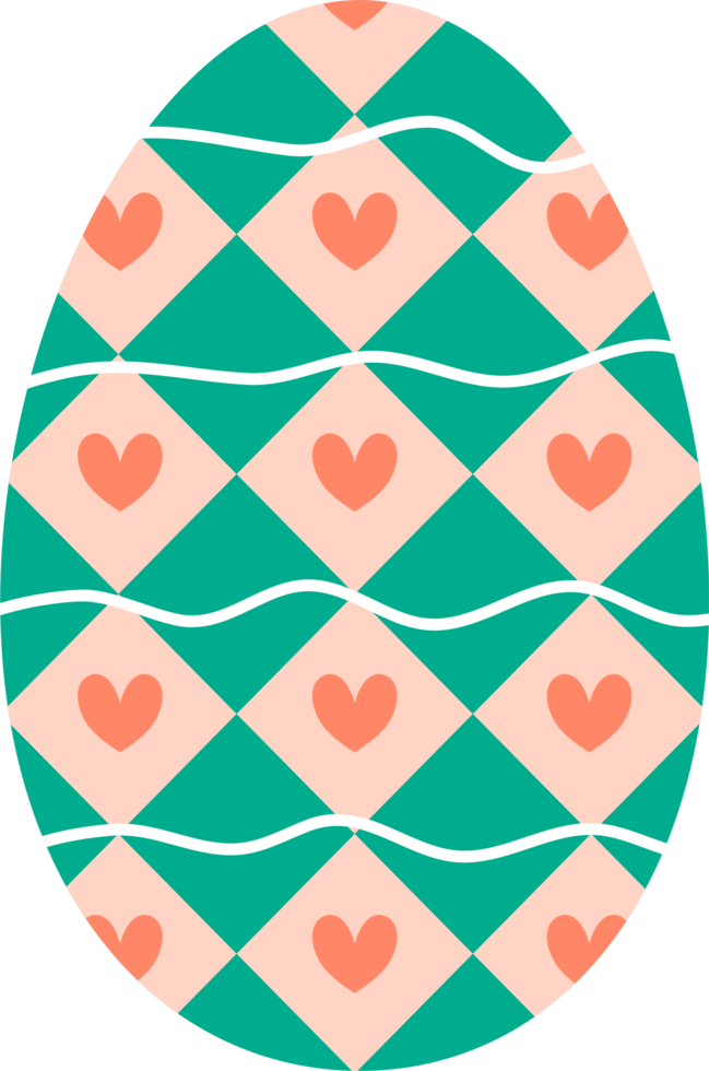 Cute Easter painted eggs in green heart tones png