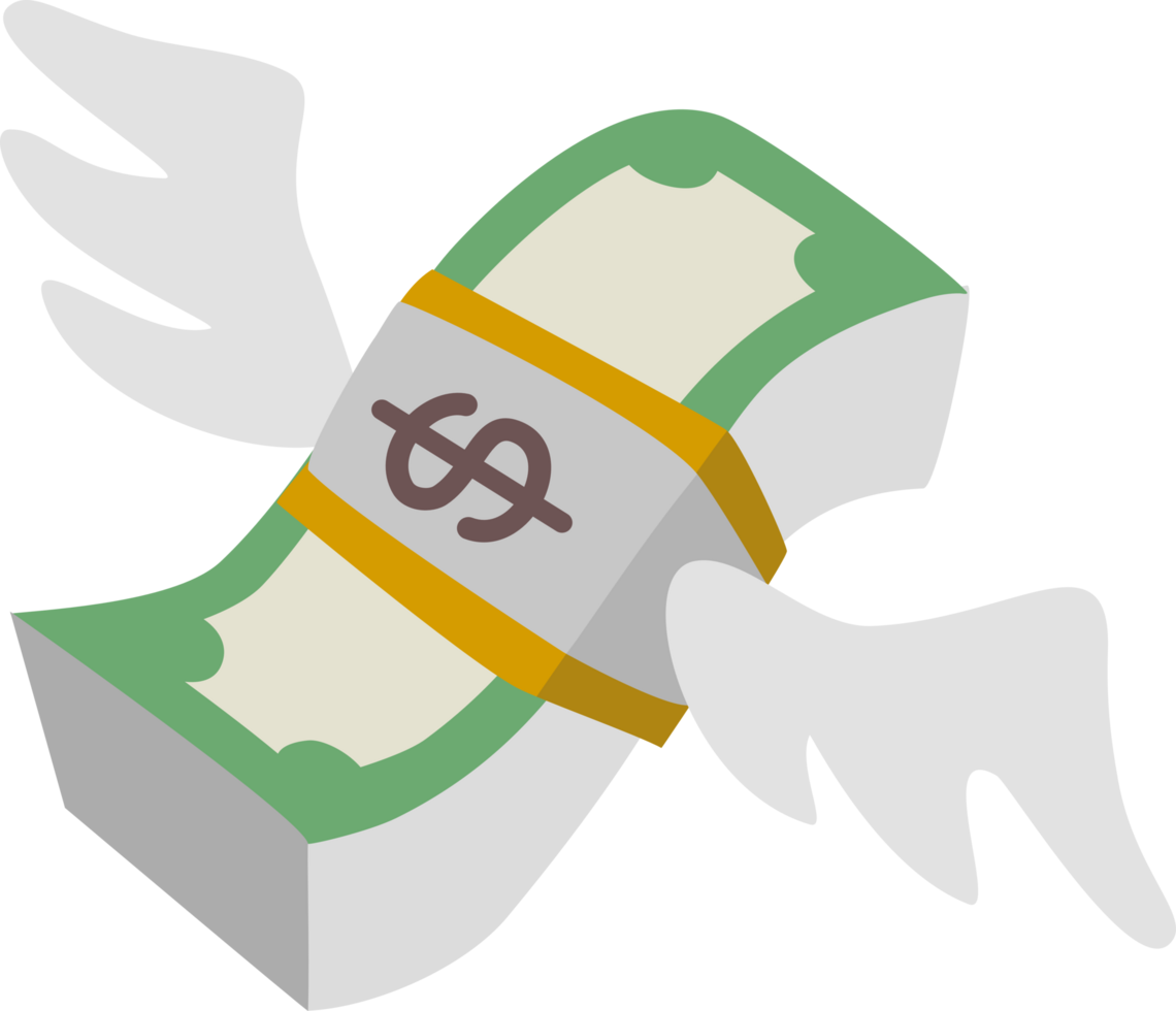 Illustration of a banknote with a floating wing, a business symbol. png