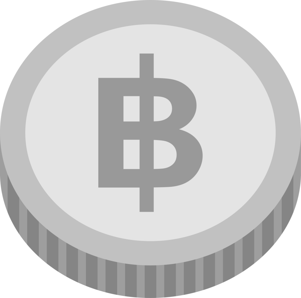 A tilted silver baht coin is a symbol of wealth and income. png
