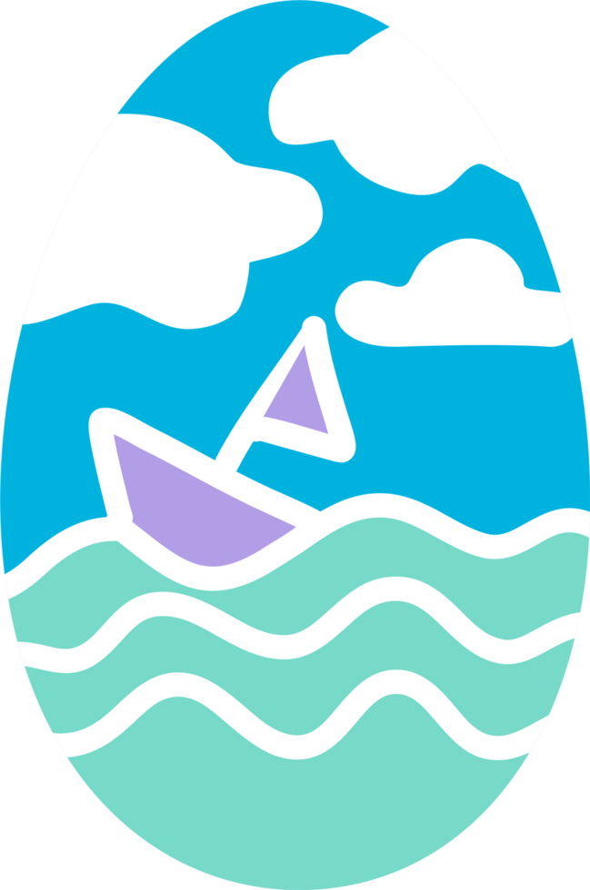 Cute painted eggs for Easter sea festival with sailboat png