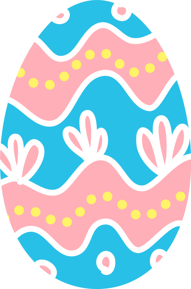 Cute Easter painted eggs in blue and pink with wavy patterns png