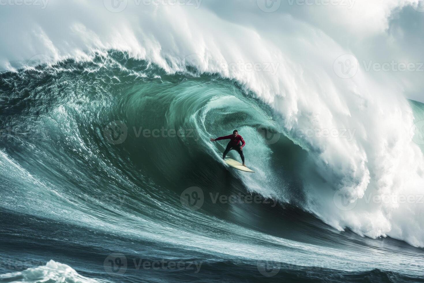 Giant Ocean Wave Surfing Extreme Sport, Powerful Nature, Adventurous Ride photo