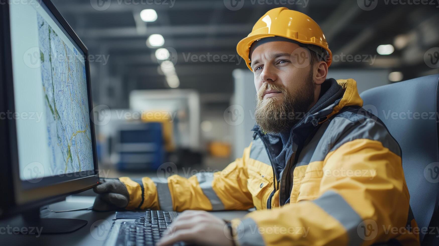 Industrial Worker Monitoring Factory Processes via Computer System photo