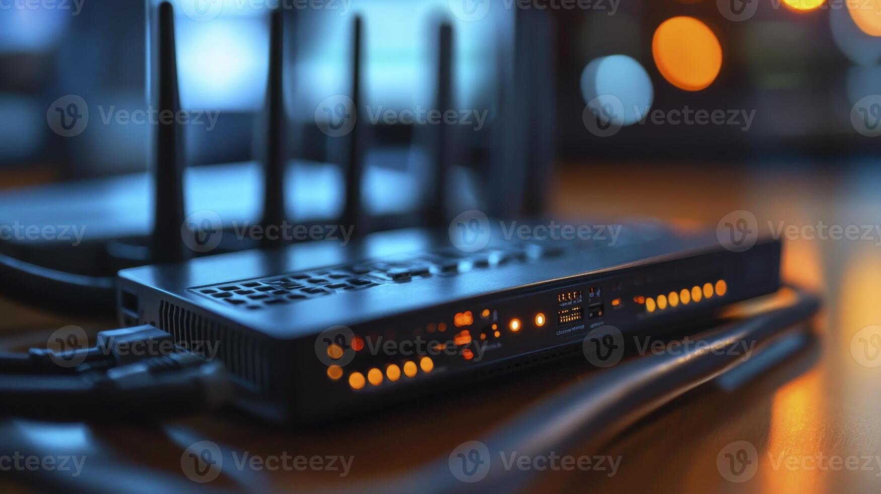 Network Router Closeup Wireless Broadband Internet Connectivity Device photo