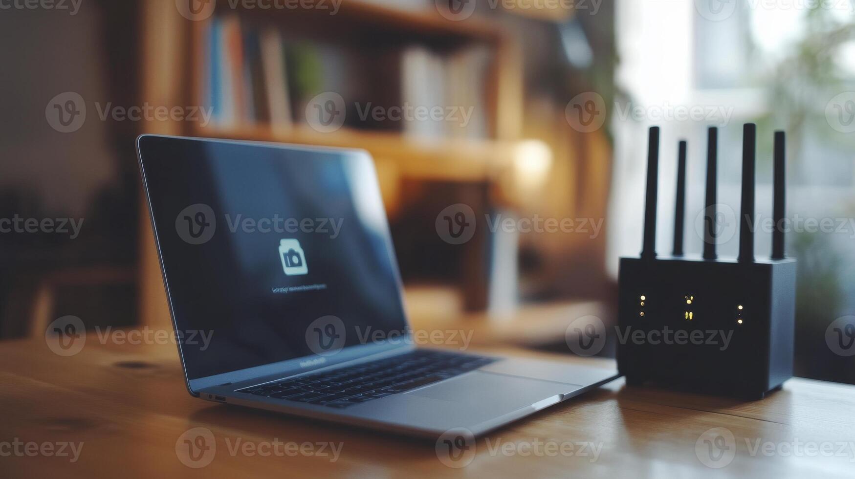 Home Network Security Laptop, Router, Wireless Internet Connection photo