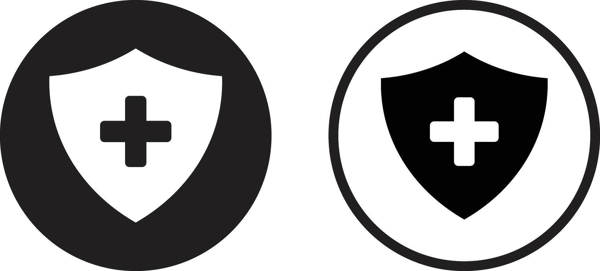 Medical shield icon set in two styles . Medical health protection icon vector