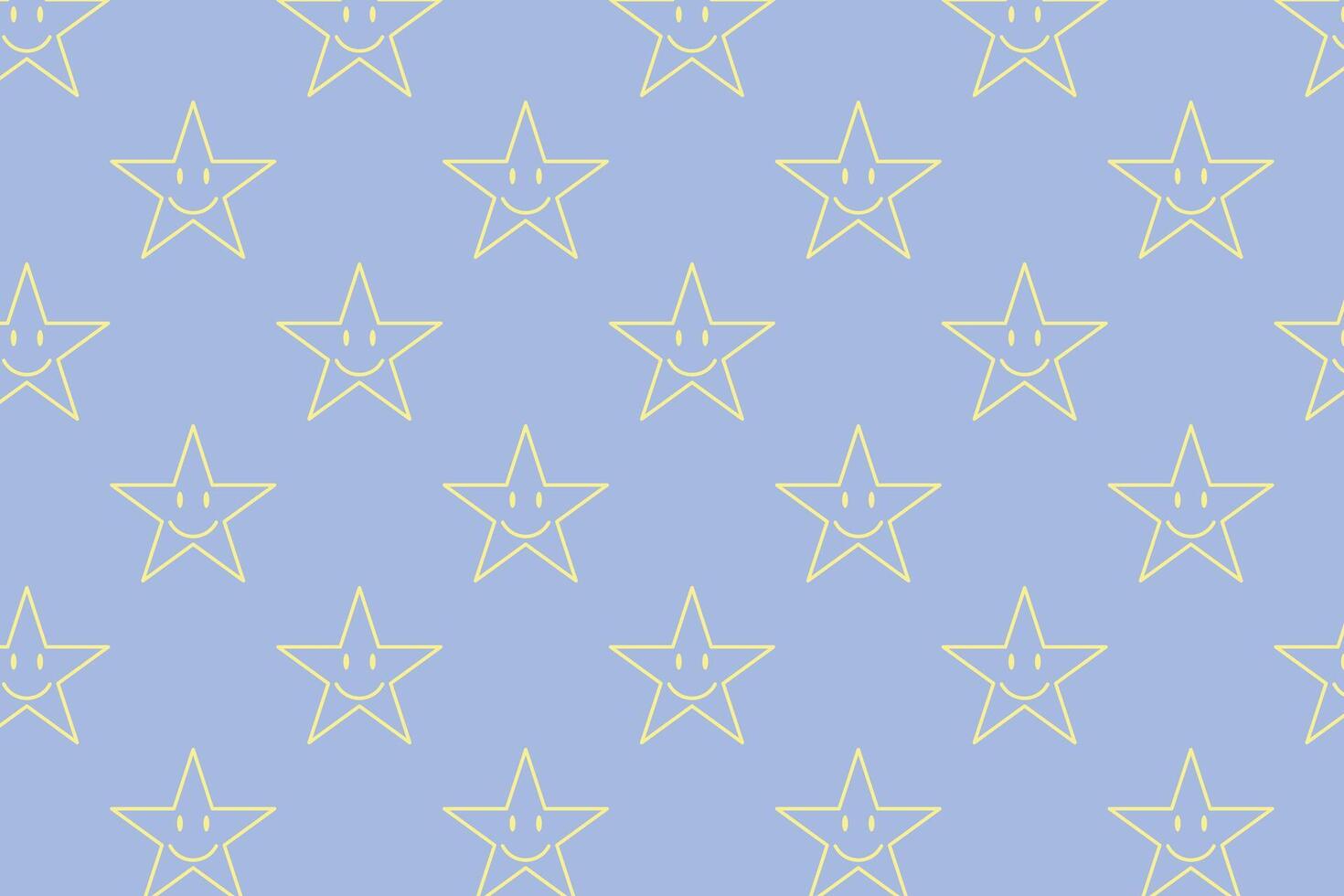 Smiling star pattern on blue background . Smiling star background . illustration vector