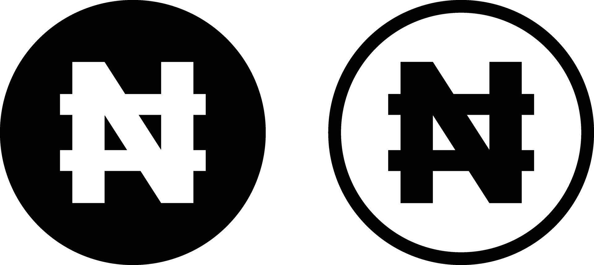 Nigerian naira icon in two styles isolated on white background . Naira icon vector