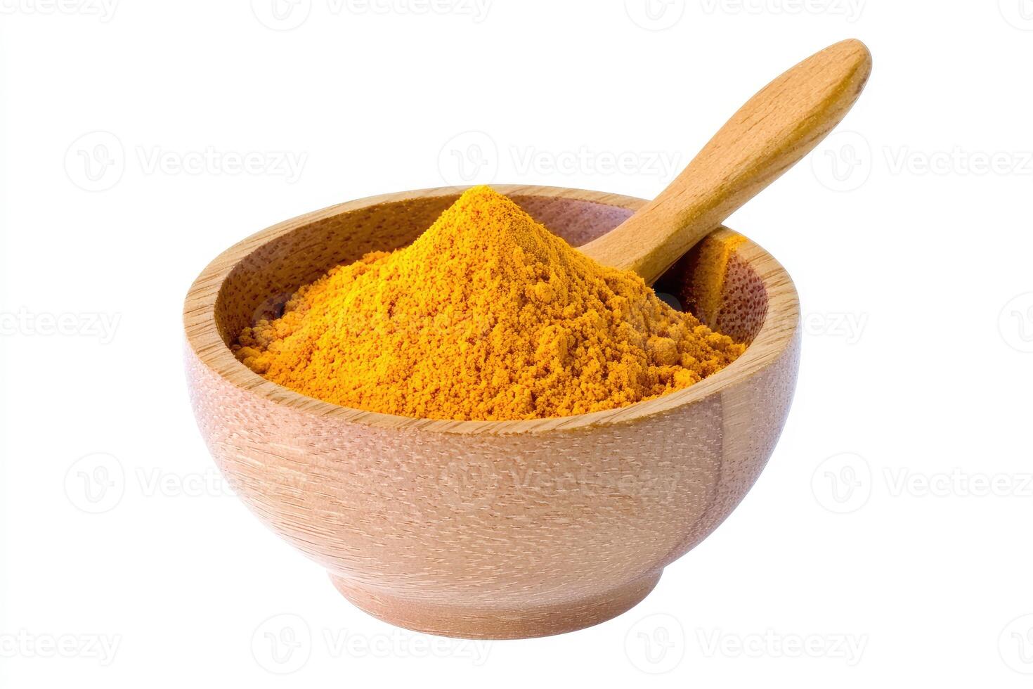 Turmeric Powder in Wooden Bowl with Spoon Spice Ingredient Cooking photo
