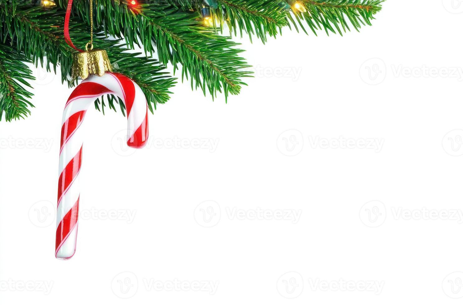 Christmas Candy Cane Ornament Festive Fir Branch Holiday Decor photo