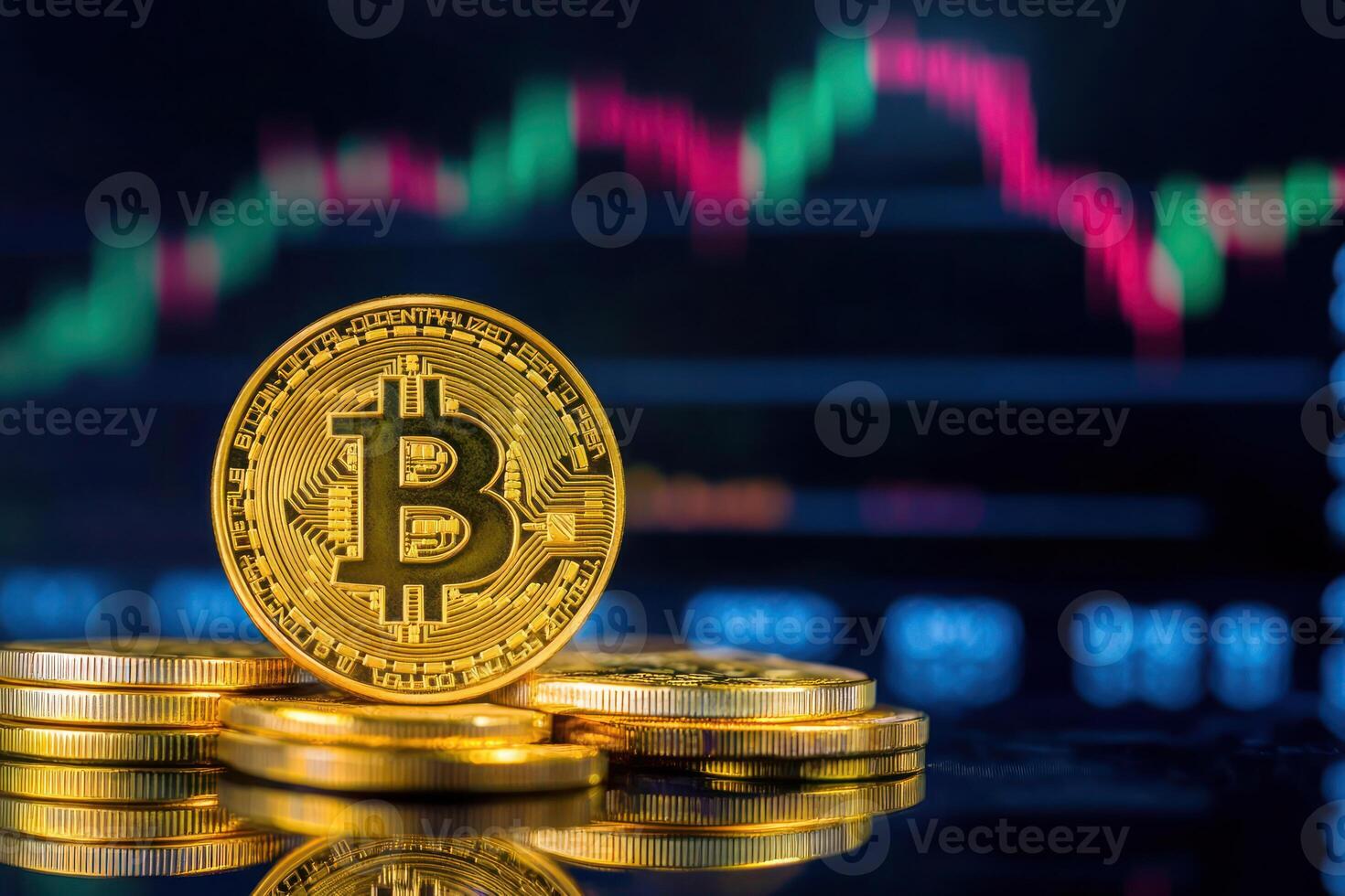 Bitcoin Cryptocurrency Gold Coin on Stock Market Chart photo