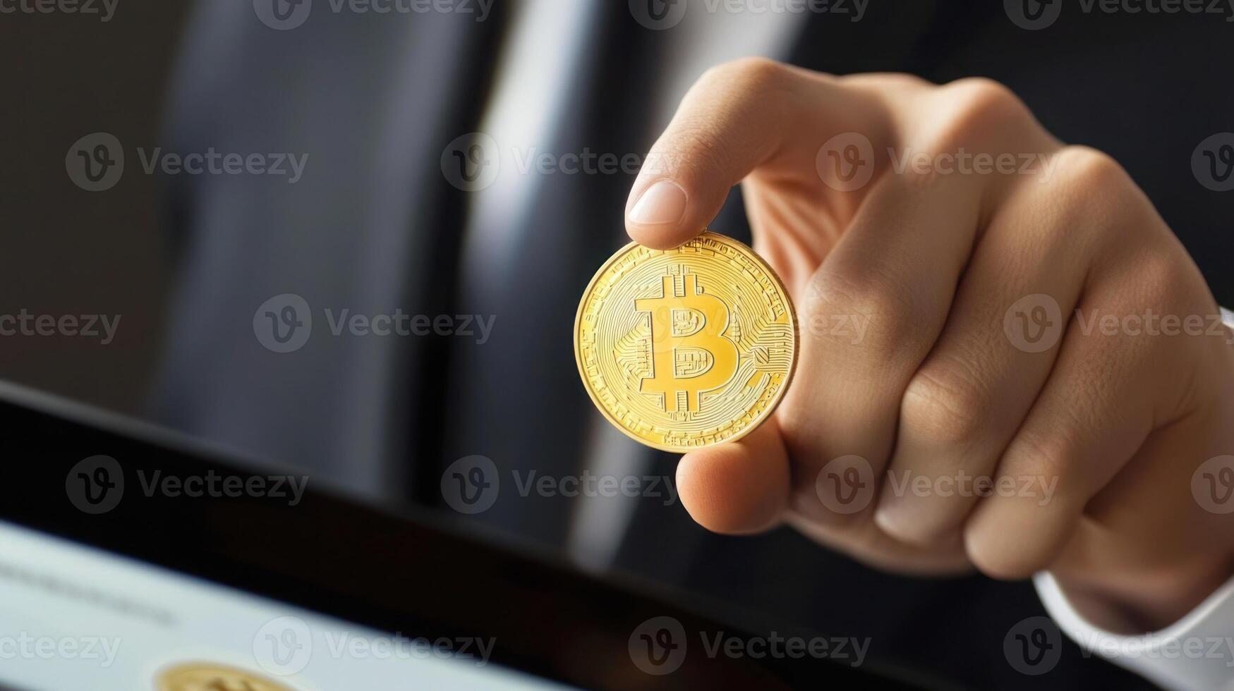 Cryptocurrency Bitcoin Digital Currency Gold Coin in Hand photo