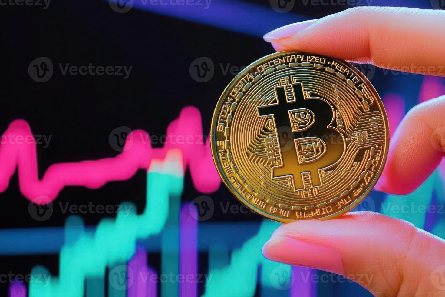 Bitcoin Cryptocurrency Digital Currency Finance Blockchain Technology Investment Gold Coin Closeup photo
