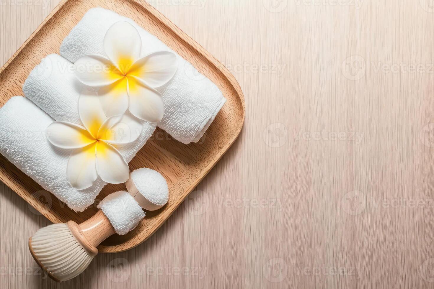 Spa Day Relaxing Towels Flowers and Bamboo Tray photo