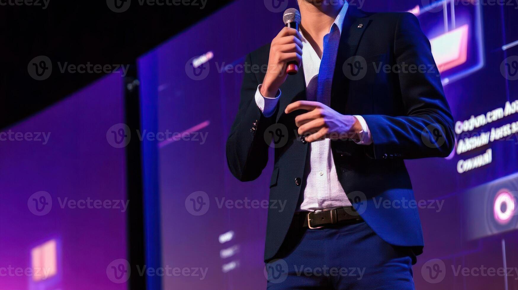 Businessman Speaker Conference Presentation Microphone Public Speaking photo