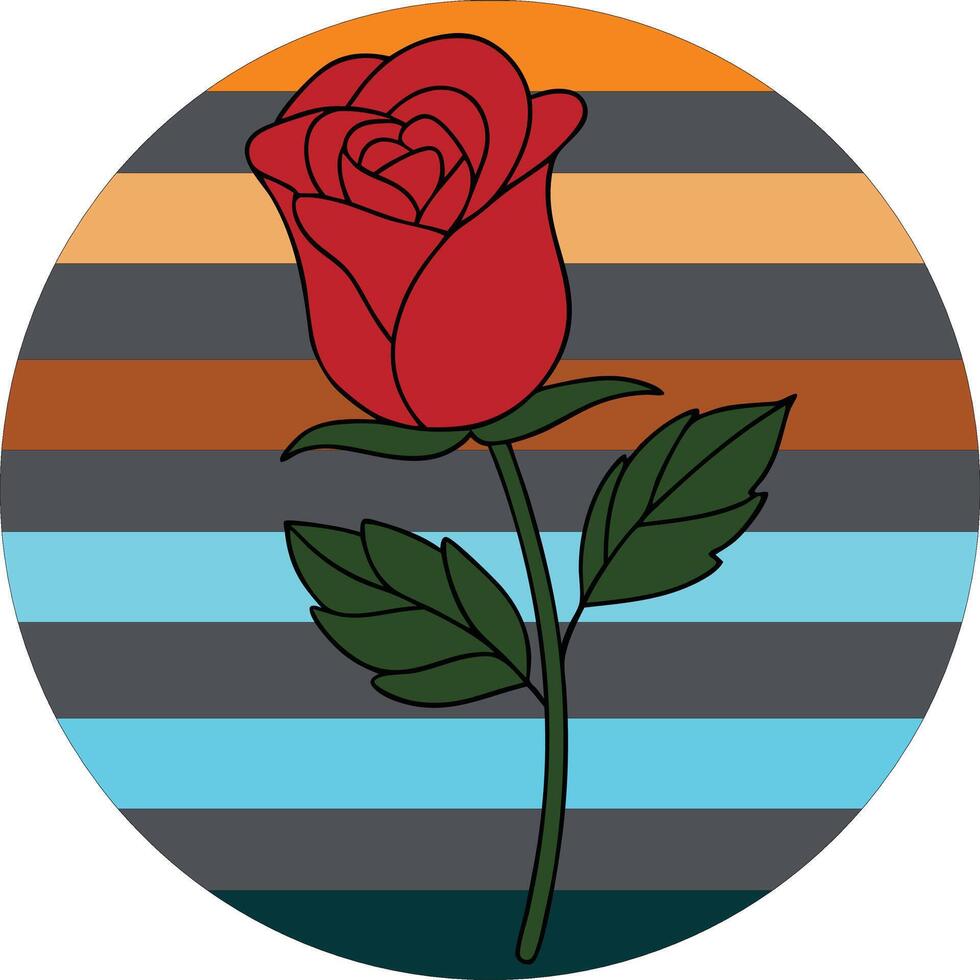 Nice red rose icon retro vintage art illustration vector