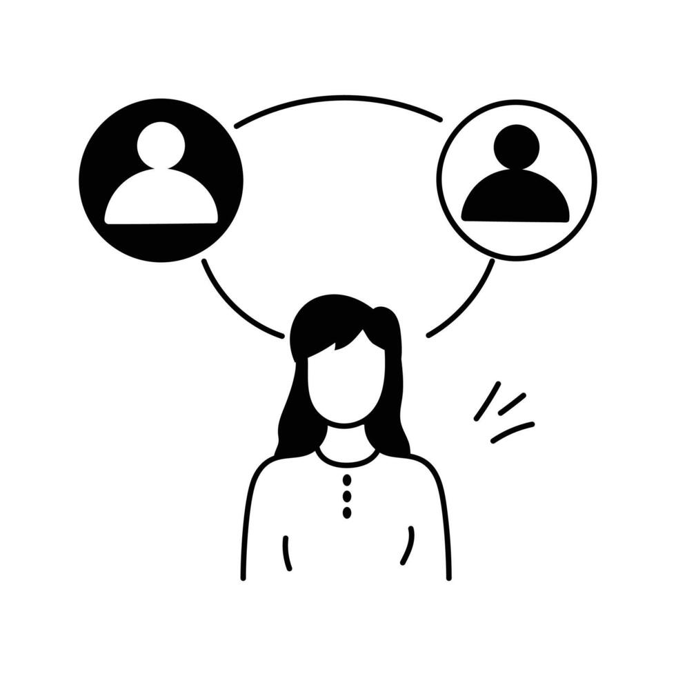 Two profiles connected by lines, representing communication and networking vector