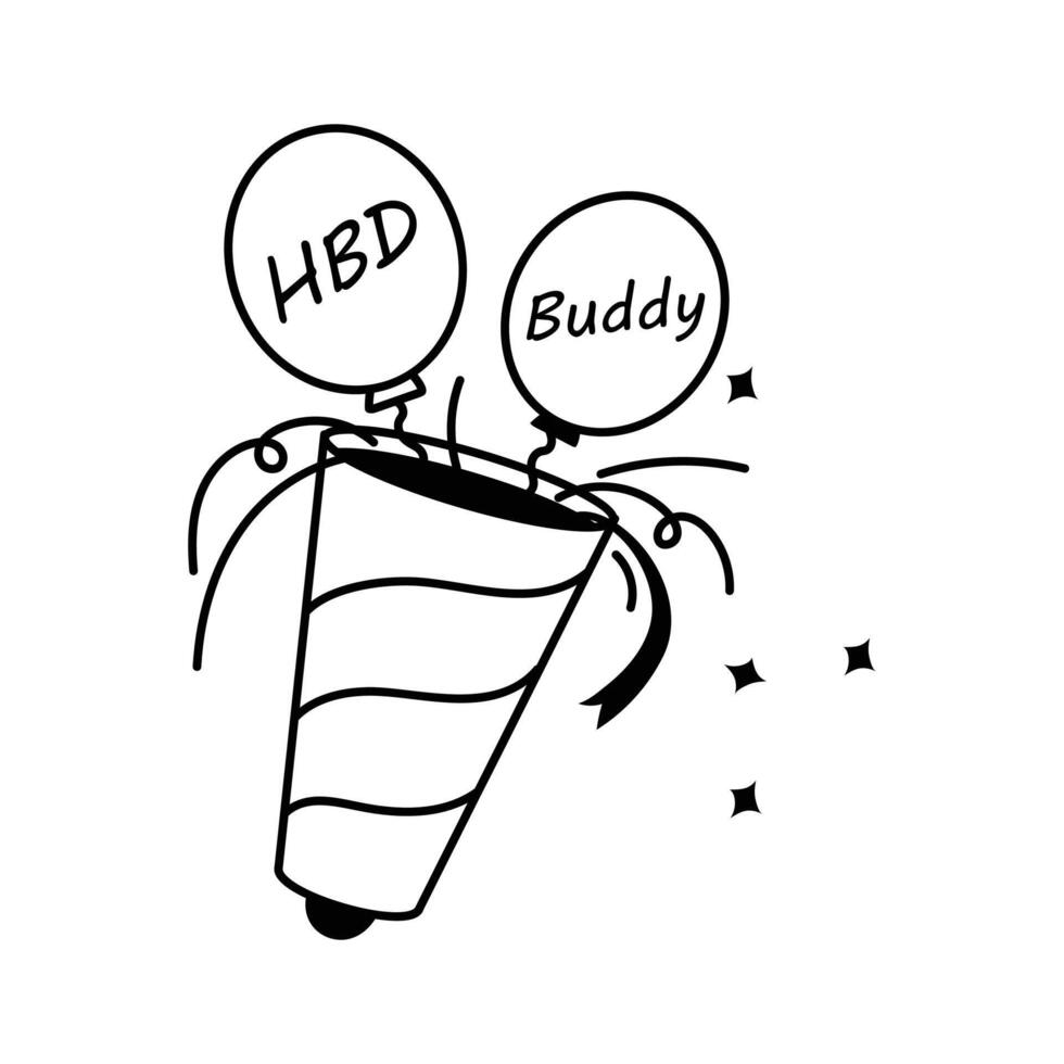 Get this amazing icon of birthday celebration in hand drawn style vector